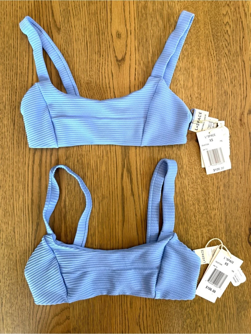 L*Space For Anthropology Jess Ribbed Bikini Top Light Blue Size XS NWT Swim